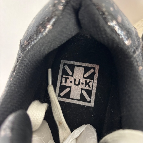T.U.K Platform Sneakers, Black and White with Speckles on Black, Skule and Bone - Picture 10 of 11